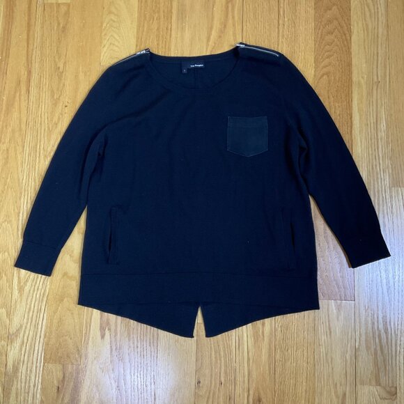 The Kooples Sweater Merino Wool Zip Shoulder Lamb Front Pocket Black (~40” bust) - Picture 4 of 7